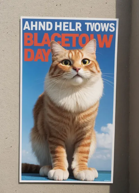 score_6_up BREAK photo, irl, realistic BREAK ( poster), (Text "Paws"), featuring a giant mischievous cat looming over a beachside town, style cartoonish, mood whimsical and playful, colors bright and eye-catching, setting sunny beach day.