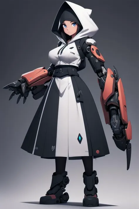 (masterpiece, best quality:1.2), absurdres, highres, ultra detailed, (1girl:1.4), oversized hooded jacket, skirt, gigantic mechanical arms,dynamic pose, <lora:MechanicalArms:0.7>