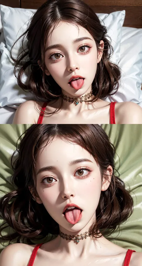 best quality, masterpiece, (extremely intricate detail),(high sharpness:0.5),extremely delicate and beautiful, beautiful and aesthetic ,lie down on the bed,ahegao, <lora:ahegao-x-v4:0.6> , tongue, drool overflowing and saliva dropping down ,realistic ,highly detailed,medium breasts
a faint smile, nice hairstyle,with hair up,bob cut ,charming face,close-up shot ,upper body, yellowish brown hair,white foundation on face, red lips,<lora:add_detail:0.7>,shiny skin,photorealistic, vivid colors,professionally color graded, <lora:jwy___v1:0.2>
