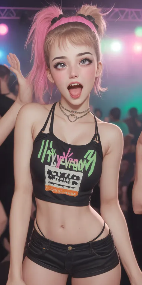 young 1990s style raver woman, hyperactive, high, excited, pleasure, <lora:ahegao-x-v4:0.5> at a rave, <lora:improve_backgrounds:0.85>,