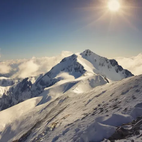 ((Best quality)), ((masterpiece)), realistic photo of snow mountain, smxl, bright sunny day, colorful <lora:snowmountxl:1>