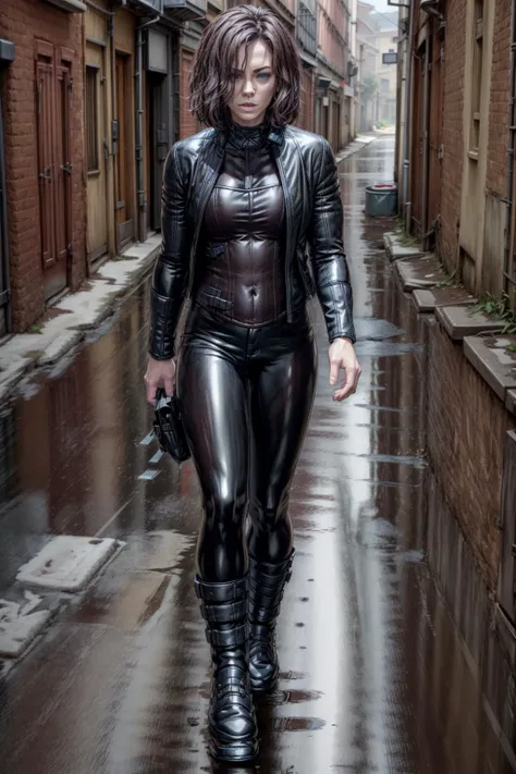 realistic, <lora:add_detail:1>, <lora:GoodHands-vanilla:0.8>, <lora:Kate_underworld_v2:1>,und3rw0rld,full body, jacket, leather pants