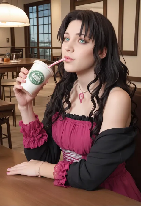 zPDXL, 3d, realistic, raw, photo, ultra-detailed, 8k uhd, irl, photo-realistic BREAK
1girl, cute, beautiful 20yo, young, solo, sesshouin kiara\(fate\), adapted costume,sitting at a cafe, drinking tea,