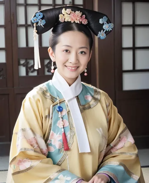 score_9,score_8_up,score_7_up,RAW photo,photorealistic,realistic,
BREAK cowboy shot,1girl,solo,smile,looking at viewer,
qingchao,woman in a traditional chinese dress poses for a picture,woman wearing a qingchao_dress,qingchao_haircut,qingchao_scarf,mature woman,curvy,<lora:edgQingChaoPonyv1:1>,