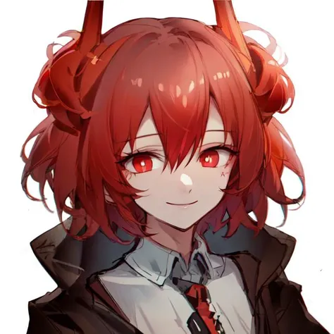((masterpiece)),(((bestquality))),((ultra-detailed)),((illustration)),1girl,solo,(detailed eyes:1.2),happy,smile,floating hair, long hair, (portrait:1.2), (simple background:1.2), head only,red eyes, short hair,