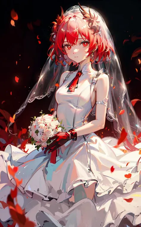 <lora:fymt:0.9:1,0,0,0,0,0,0,0,1,1,1,1,1,1,1,1,1>, ((masterpiece)),(((bestquality))),((ultra-detailed)),((illustration)),1girl,solo, looking at viewer,red eyes,gloves,(wedding dress:1.5),(anime coloring:1.2),flat color,
