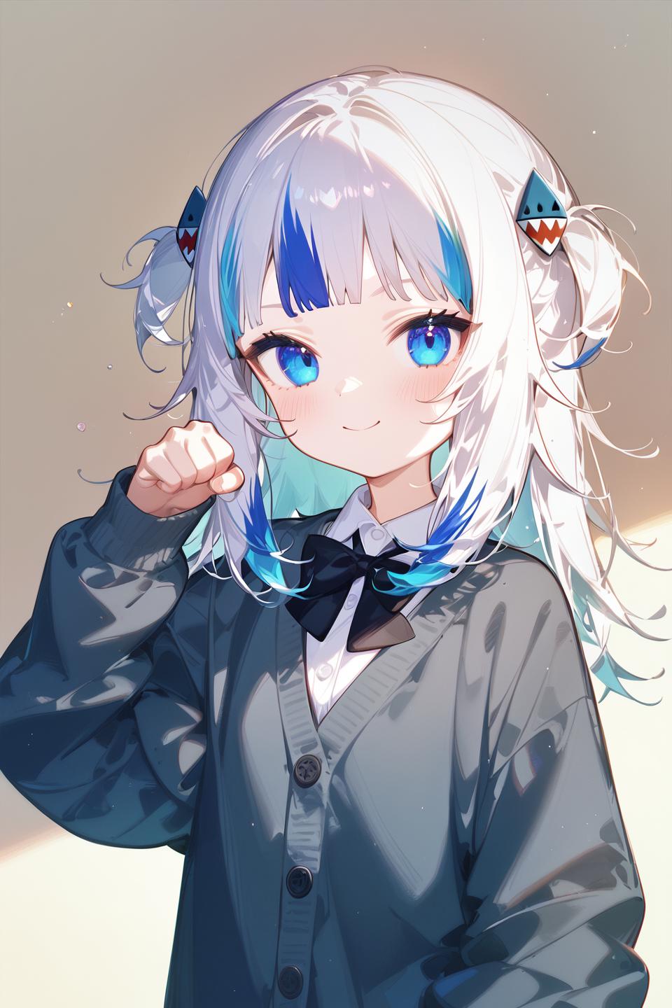 Anime girl with blue eyes and white hair in a blue jacket - SeaArt AI