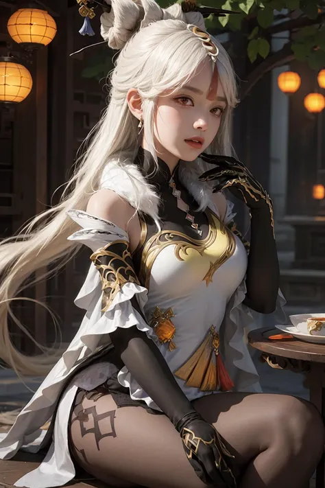 <lora:genshinfull1:1>,<lora:ningguang2:1>, ningguangdef, ningguang (genshin impact), white hair,
1girl,solo, long hair,realistic, white hair,lips,profile,portrait,closed mouth,nose,from side, best quality, masterpiece, illustration, an extremely delicate and beautiful, extremely detailed ,CG,unity,8k wallpaper, Amazing, finely detail, masterpiece, best quality,official art,extremely detailed CG unity 8k wallpaper,absurdres, incredibly absurdres, huge filesize , ultra-detailed, highres, extremely detailed,beautiful detailed girl, extremely detailed eyes and face, beautiful detailed eyes,light on face, upper body,
outdoors, outside, day, china, teahouse, orange leaves