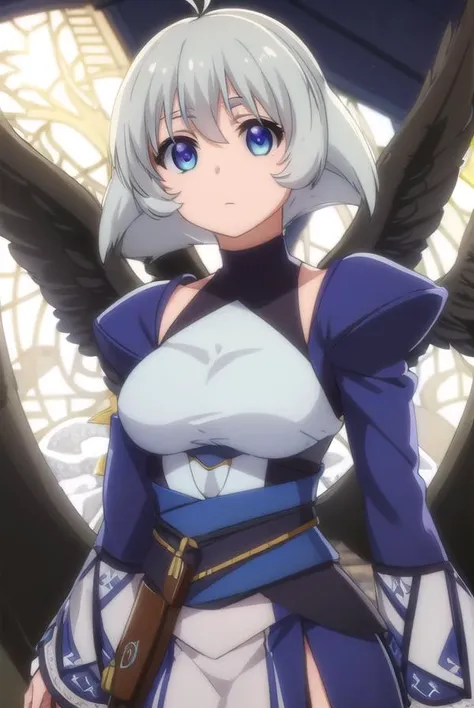 utawarerumonokamyu, <lora:utawarerumono kamyu s2-lora-nochekaiser:1>,
kamyu, short hair, blue eyes, ahoge, antenna hair,
BREAK dress, wings, black wings, blue dress, long sleeves, puffy sleeves,
BREAK outdoors,
BREAK looking at viewer, (cowboy shot:1.5),
BREAK <lyco:GoodHands-beta2:1>, (masterpiece:1.2), best quality, high resolution, unity 8k wallpaper, (illustration:0.8), (beautiful detailed eyes:1.6), extremely detailed face, perfect lighting, extremely detailed CG, (perfect hands, perfect anatomy),