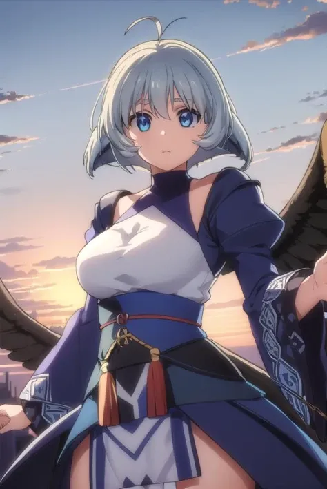 utawarerumonokamyu, <lora:utawarerumono kamyu s2-lora-nochekaiser:1>,
kamyu, short hair, blue eyes, ahoge, antenna hair,
BREAK dress, wings, black wings, blue dress, long sleeves, puffy sleeves,
BREAK outdoors,
BREAK looking at viewer, (cowboy shot:1.5),
BREAK <lyco:GoodHands-beta2:1>, (masterpiece:1.2), best quality, high resolution, unity 8k wallpaper, (illustration:0.8), (beautiful detailed eyes:1.6), extremely detailed face, perfect lighting, extremely detailed CG, (perfect hands, perfect anatomy),