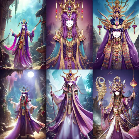 (otherworldly, otherworldly atmosphere, otherworldly appearance), highly insanely detailed, masterpiece, top quality, best quality, highres, 4k, 8k, RAW photo, ((ancient egyptian theme:1.2)), 
(long_hair, long hair, random colors hair, glowing hair, hair over one eye, long messy hair), 
(eyelashes, eyeliner, eyeshadow, eyelashes), 
collar, earrings, jewelry, necklace, armlet, 
tentacle, (underwater), nsfw, 
Homestay, Resort, Guest House, 
building, structure, still life, swirling energy, 
action pose, 
drunk, closed eyes, 
abandoned building, shopping mall, overgrown with vegetation, [volumetric fog], cinematic lighting, colorful, 
anime screencap, 1 girl, solo, purple hair, short hair, low tiwntails, heart shapped top knot, purple eyes, pink chinese clothes, long sleeves, head ornament, tiara, evil smile, laughting, full body, cowboyshot, outdoors , <lora:Zhao Jun:0.8>, (fantasy world)