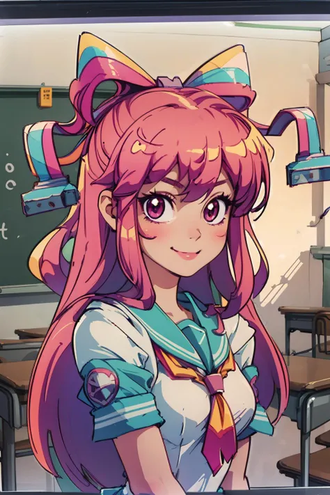(masterpiece:1.4), (best quality:1.4), (high resolution:1.4), giffany, school uniform, (cable bow:1.3), smile, <lora:giffany_v12:1>