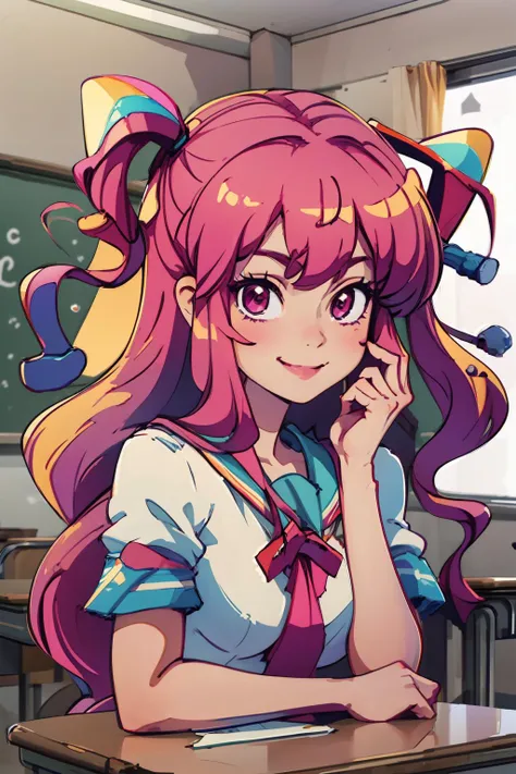 (masterpiece:1.4), (best quality:1.4), (high resolution:1.4), giffany, school uniform, (cable bow:1.3), smile, <lora:giffany_v12:1>