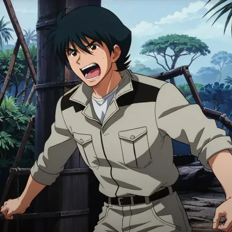 masterpiece,high quality,jungle,base,tropical rainforest,
<lora:shirohamada001:0.7>,shouting,
shirohamada,1boy,
short hair,black hair,brown eyes,
military uniform,jacket,white shirt,
belt,pants,