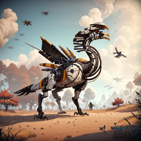a mechanical terror bird<lora:Horizons_v2:1> ubihorizonsstyle