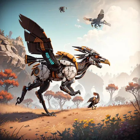 a mechanical terror bird<lora:Horizons_v2:1> ubihorizonsstyle