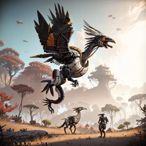 a mechanical terror bird<lora:Horizons_v2:1> ubihorizonsstyle
