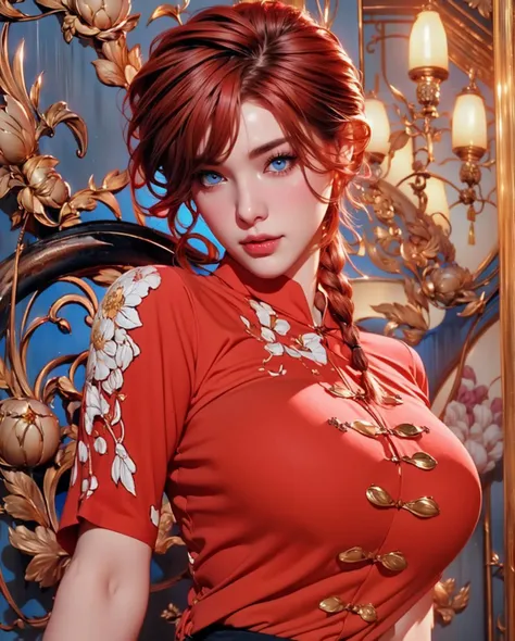 ultra realistic 8k cg, masterpiece, ((ultra detailed background, delicate pattern, intricate detail)), (highly detailed, fine details), best quality,  (photorealistic:1.4),beautiful lighting, absurdres, RAW photo, film grain,  NamiV2, 1girl, orange hair, solo, long hair, jewelry, ((medium breasts, slim girl, dress, red dress, elegant clothing, hair in a bun)), (((left shoulder tattoo))), brown eyes, smile, earrings, bracelet, bare shoulders, (complex detailed background, inside, castle room environment, medieval castle, gray walls, window, bookshelf), ((cowboy shot)),
<lora:BeautifulDetailedEyes:0.4>,  <lora:DetailTweaker:0.5>,  <lora:NamiV2:0.7>,  <lora:GoodHands-vanilla:0.6>