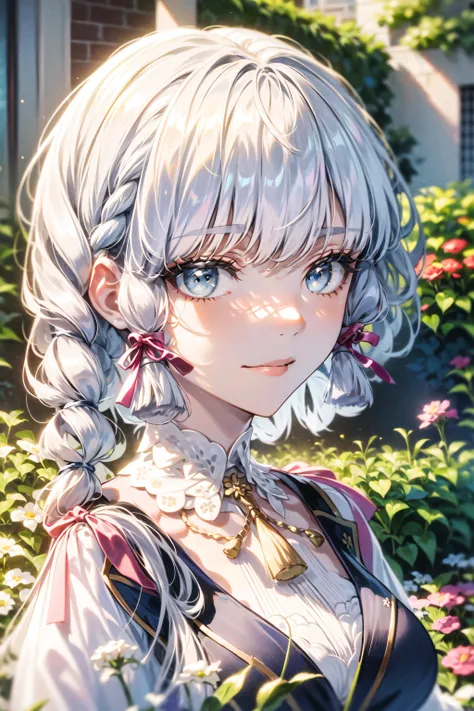 <lora:beautifulDetailedEyes_v10:0.5>, <lyco:vividImpactfulStyleYoneyamaMai_v40hLocon:0.3>, (masterpiece), kamisato ayaka, white hair, long hair, garden background, blue eyes, adult, portrait, 1 girl, no arm, smug face, <lora:add_detail:0.5><lora:kamisato ayaka:1.0>