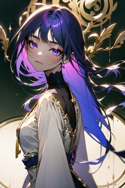 <lora:beautifulDetailedEyes_v10:0.3>, <lyco:vividImpactfulStyleYoneyamaMai_v40hLocon:0.2>, (masterpiece), purple hair, long hair, purple eyes, temple background,<lora:raidenShogunLora_raidenShogun:1.0>