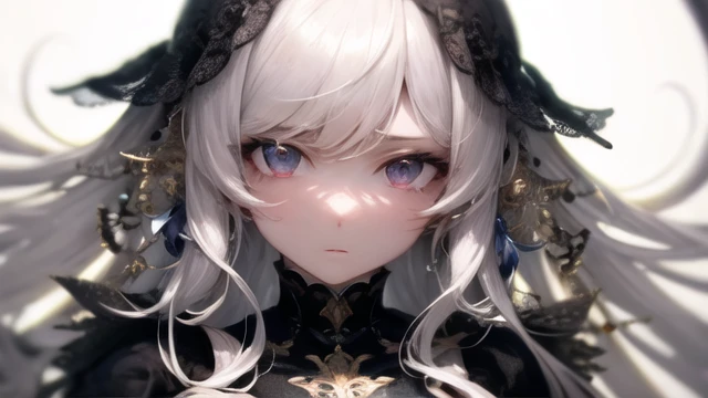masterpiece, best quality, ultra-detailed, illustration, (close-up:0.5), straight on, face focus, 1girl, white hair, long hair, serene expression, looking at viewer, large breast, <lora:beautifulDetailedEyes_v10:0.2>