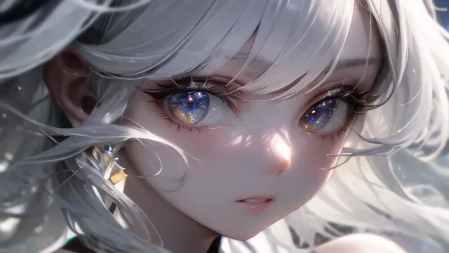 masterpiece, best quality, ultra-detailed, illustration, close-up, straight on, face focus, 1girl, white hair, long hair, serene expression, looking at viewer , half body, <lora:beautifulDetailedEyes_v10:0.5>