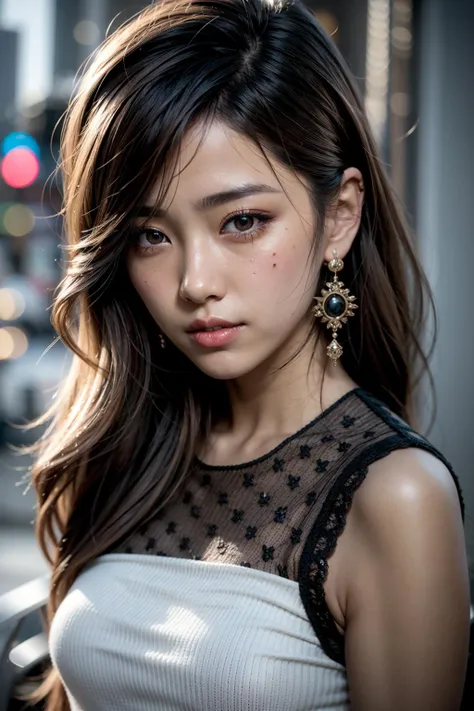 (realistic:1.3), finely detailed, quality, rembrandt lighting, (masterpiece:1.2), (photorealistic:1.2), (best quality), (detailed skin:1.3), (intricate details), dramatic, ray tracing, 1girl, japanese girl, 21 years old, detailed skin texture, (blush:0.5), (goosebumps:0.5), subsurface scattering, smiling, medium breasts, SIBear, sidebangs hairstyle with earring, casual top, portrait shot, (bright sunny day),  <lora:sidebangs-hairstyle-plus-earring:0.6>