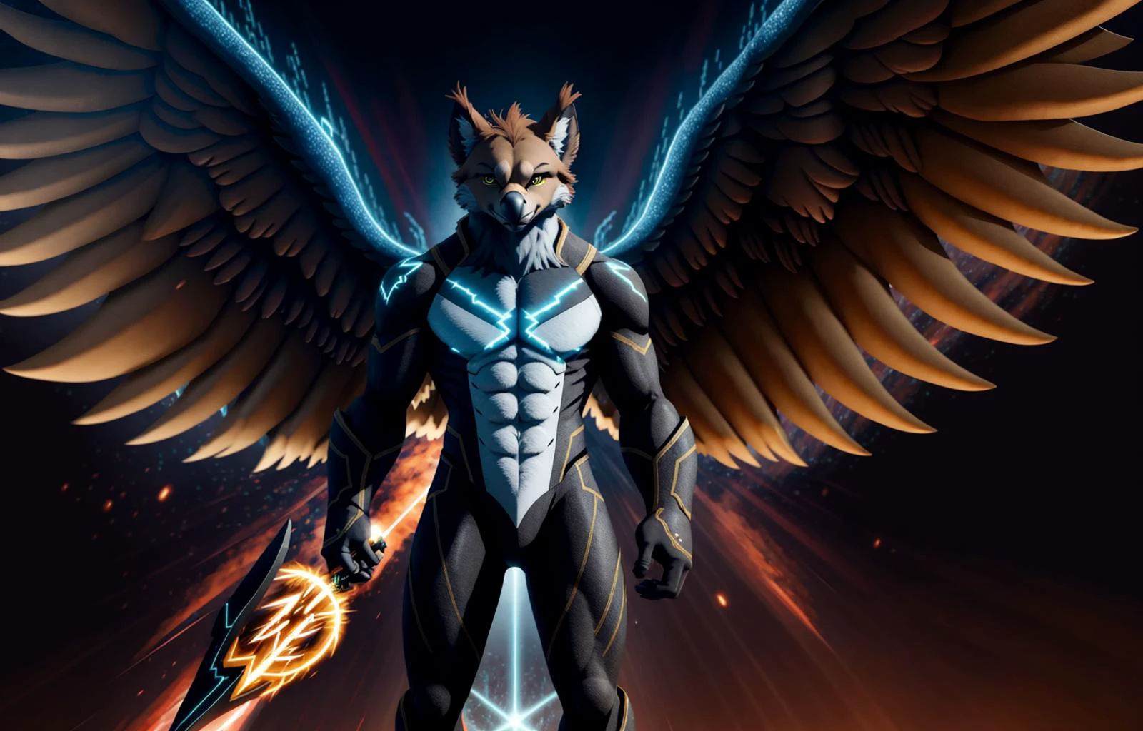 ((anthro)), griffin paws, wings:1.2, detailed face <lyco:anthroGriffinLora_v2:.6> (Style-TronLegacy-12v-v2:.08)