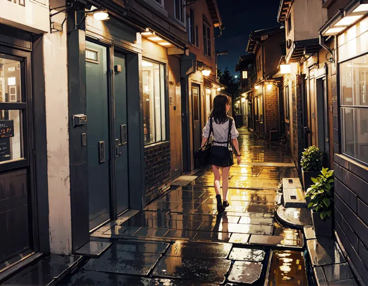 <lora:Iris_Yuma:1>, walking, night, city, back street