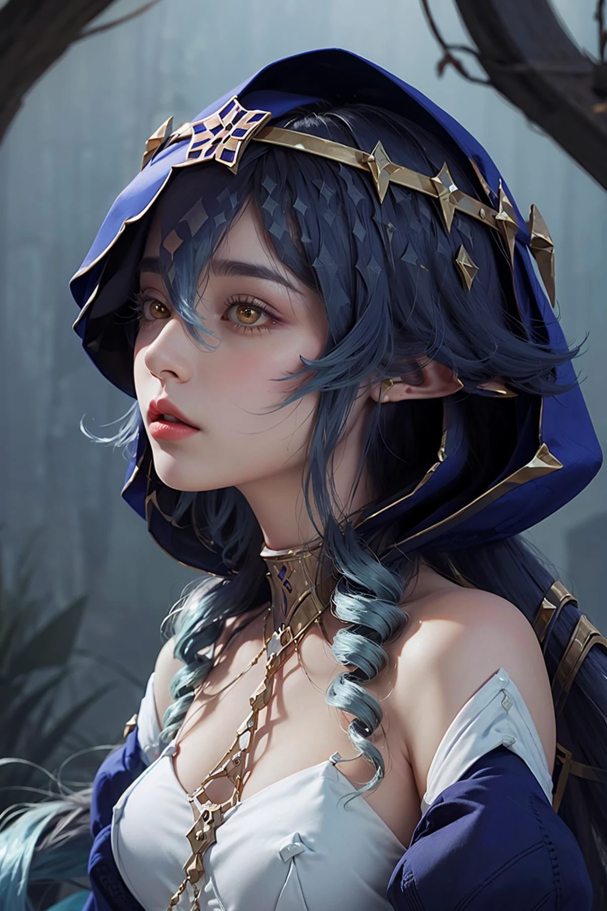 <lora:genshinfull1:1>, <lora:layla1:1>, layladef, layla (genshin impact),
1girl,solo, long hair,realistic, blue hair,lips,profile,portrait,closed mouth,nose,from side, best quality, masterpiece, illustration, an extremely delicate and beautiful, extremely detailed ,CG,unity,8k wallpaper, Amazing, finely detail, masterpiece, best quality,official art,extremely detailed CG unity 8k wallpaper,absurdres, incredibly absurdres, huge filesize , ultra-detailed, highres, extremely detailed,beautiful detailed girl, extremely detailed eyes and face, beautiful detailed eyes,light on face, upper body,
outdoors, outside, day, egypt, forest, desert,