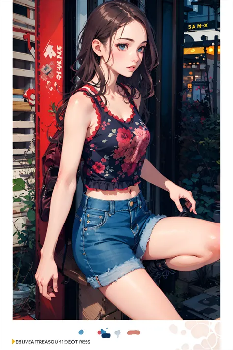 semi-realistic, 2.5D, detailed, flat colors only, illustration, line-art, watercolor, best quality,
detailed background, 18yo girl, medium breasts, euro_street, random_wear,