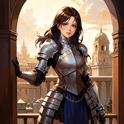 a female knight, wearing armored dress, intricate, highly detailed, by michael garmash and Aleksi Briclot