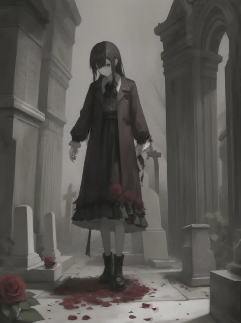 withered rose, graveyard, sad atmosphere, grief, mad-cbrpnksplshrt