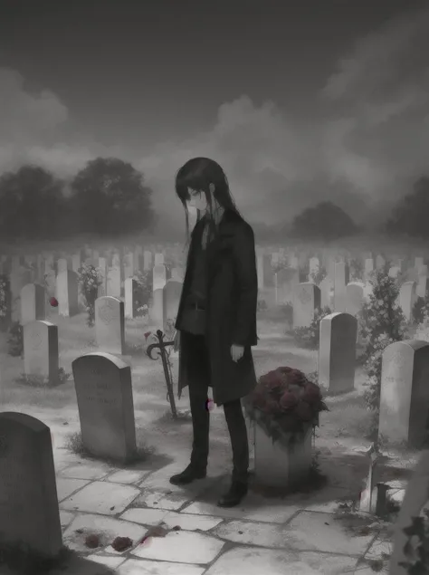 withered rose, graveyard, sad atmosphere, grief, mad-cbrpnksplshrt