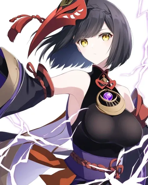 hmmikasa, black hair, short hair, black eyes, scarf, red scarf, anatomically correct, breasts, epic art, fantasy, 1girl, breasts, solo, vastaya, cleavage, large_breasts, staff, choker, glow effects, godrays, Hand drawn, render, 8k, octane render, cinema 4d, blender, dark, atmospheric 4k ultra detailed, cinematic, Sharp focus, big depth of field, Masterpiece, colors, 3d octane render, 4k, concept art, trending on artstation, hyperrealistic, Vivid colors, extremely detailed CG unity 8k wallpaper, trending on CGSociety, Intricate, High Detail, dramatic, white dress, egyptian clothes maebari, bottomless, crotch plate,