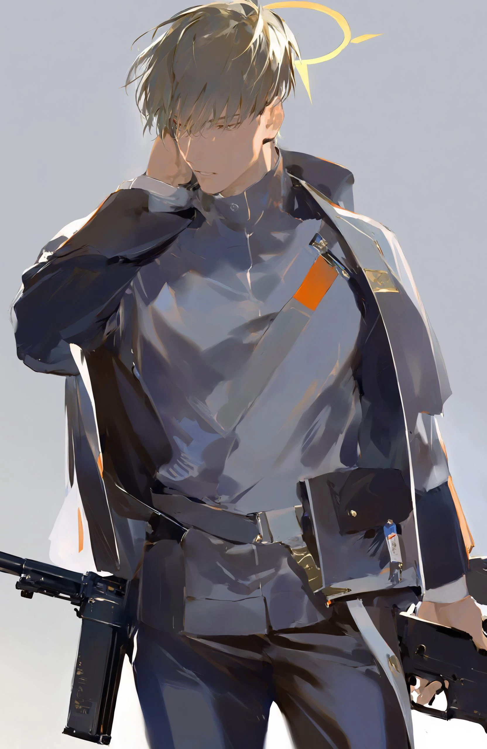 masterpiece, best quality,weapon, gun, solo , white background, halo, 1boy, simple background, jacket, male focus, short hair, standing, long sleeves
////////, <lora:reikoXL128dim-000101:1>