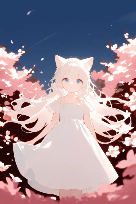 The image features a beautiful anime girl dressed in a flowing white and red dress, standing amidst a flurry of red cherry blossoms. The contrast between her white dress and the red flowers creates a striking visual effect. The lighting in the image is well-balanced, casting a warm glow on the girl and the surrounding flowers. The colors are vibrant and vivid, with the red cherry blossoms standing out against the white sky. The overall style of the image is dreamy and romantic, perfect for a piece of anime artwork. The quality of the image is excellent, with clear details and sharp focus. The girl's dress and the flowers are well-defined, and the background is evenly lit, without any harsh shadows or glare. From a technical standpoint, the image is well-composed, with the girl standing in the center of the frame, surrounded by the blossoms. The use of negative space in the background helps to draw the viewer's attention to the girl and the flowers. The cherry blossoms, often associated with transience and beauty, further reinforce this theme. The girl, lost in her thoughts, seems to be contemplating the fleeting nature of beauty and the passage of time. Overall, this is an impressive image that showcases the photographer's skill in capturing the essence of a scene, as well as their ability to create a compelling narrative through their art.catgirl,catgirl,white hair,blue eyes,
<lora:cat_cyan_xl:1>