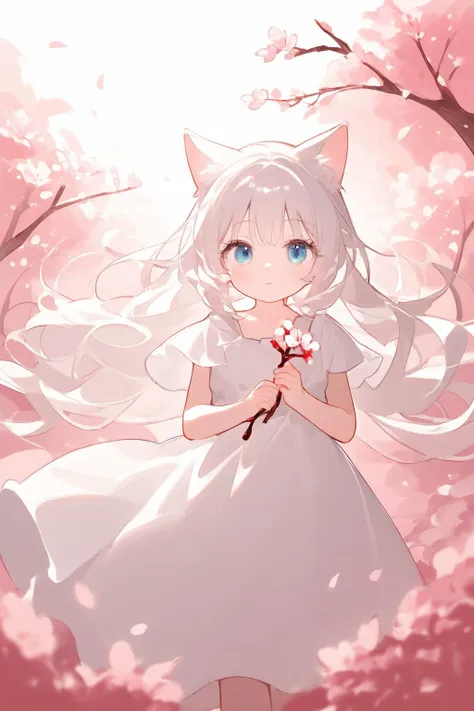 The image features a beautiful anime girl dressed in a flowing white and red dress, standing amidst a flurry of red cherry blossoms. The contrast between her white dress and the red flowers creates a striking visual effect. The lighting in the image is well-balanced, casting a warm glow on the girl and the surrounding flowers. The colors are vibrant and vivid, with the red cherry blossoms standing out against the white sky. The overall style of the image is dreamy and romantic, perfect for a piece of anime artwork. The quality of the image is excellent, with clear details and sharp focus. The girl's dress and the flowers are well-defined, and the background is evenly lit, without any harsh shadows or glare. From a technical standpoint, the image is well-composed, with the girl standing in the center of the frame, surrounded by the blossoms. The use of negative space in the background helps to draw the viewer's attention to the girl and the flowers. The cherry blossoms, often associated with transience and beauty, further reinforce this theme. The girl, lost in her thoughts, seems to be contemplating the fleeting nature of beauty and the passage of time. Overall, this is an impressive image that showcases the photographer's skill in capturing the essence of a scene, as well as their ability to create a compelling narrative through their art.catgirl,catgirl,white hair,blue eyes,
<lora:cat_cyan_xl:1>