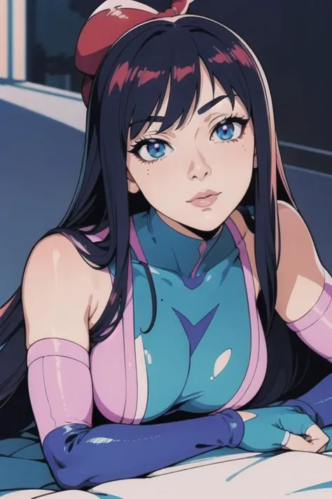(Dawn,Party Background:1.4), isekai,(Lying face down, head toward the camera),(outdoors,hotify),Bodystocking ,girl,Street Fighter, (illustration:1.4) <lora:shady_v1:0.5>