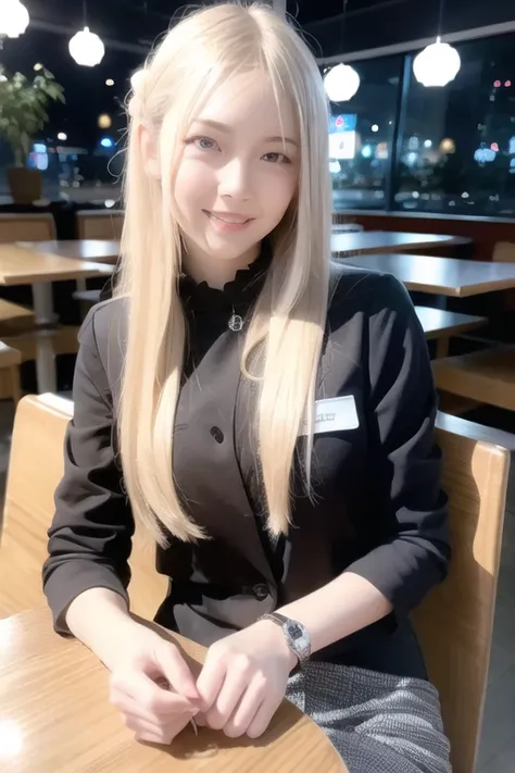 (8k, best quality, masterpiece:1.2), (realistic, photo-realistic:1.37), ultra-detailed, 1 girl,cute, solo,beautiful detailed sky,detailed cafe,night,sitting,dating,(nose blush), sitting before a table, table with afternoon tea, (smile:1.15),(closed mouth) medium breasts,beautiful detailed eyes,(collared shirt:1.1), daytime, sunshine,business attire, rain,white lace, (long hair:1.4),gold hair NovaFrogStyle, uniform, white skin,cinematic light,sunshine,street light, (av actress: 4), full body image,<lora:koreanDollLikeness_v15:0.33>, (tea table:1),(hand bag:1),<lora:japaneseDollLikeness_v10:0.33>