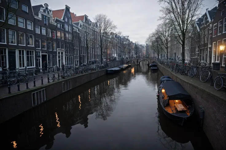 man walking in the city <lora:ARWAmsterdamCanalHouse:0.8> amsterdamcanalhouse, cinematic