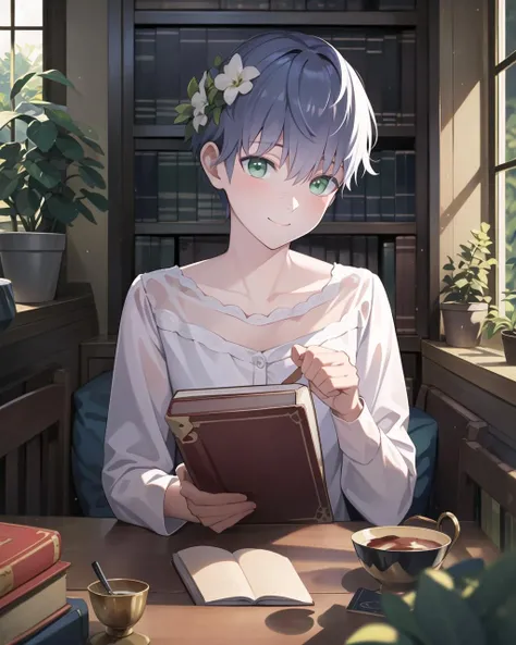 ((Masterpiece)), (best quality), pale green eyes, holding a book, <lora:AsheAttempt7:1>,