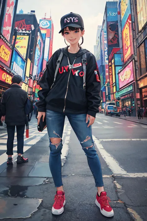 <lora:NYCNinetiesNadir:0.85>NYCNinetiesNadir street, full body,
(best quality, masterpiece, RAW photo,ultra-detailed:1.2), <lyco:GoodHands-beta2:1.0>,1girl,solo,looking at viewer,smile
