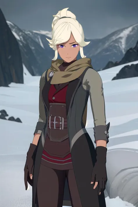 robynhill, <lyco:robynhill-lyco-nochekaiser:1>,
robyn hill, blonde hair, (purple eyes:1.1), dark skin, dark-skinned female, short hair, ponytail, 
BREAK gloves, boots, black gloves, belt, pants, fingerless gloves, scarf, black footwear, coat, brown pants,
BREAK outdoors, nature, forest, night, sky, moon,
BREAK looking at viewer, (cowboy shot:1.5),
BREAK <lyco:GoodHands-beta2:1>, (masterpiece:1.2), best quality, high resolution, unity 8k wallpaper, (illustration:0.8), (beautiful detailed eyes:1.6), extremely detailed face, perfect lighting, extremely detailed CG, (perfect hands, perfect anatomy),