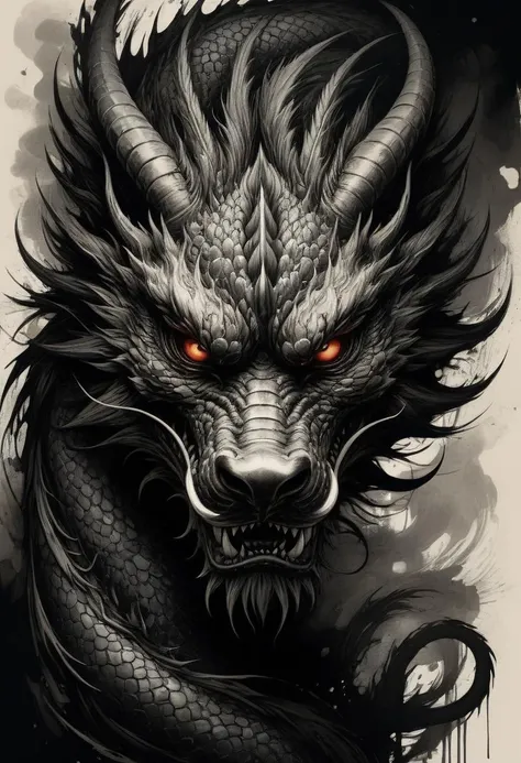 Surrealist art a chinese dragon, bold lines, hyper detailed, dark limited palette, chiaroscuro, <lora:zavy-chnsdrgn-sdxl:0.4> zavy-chnsdrgn, <lora:RussMillsXL:0.4> rsmls, surreal, abstract, dark, style of russ mills, . Dreamlike, mysterious, provocative, symbolic, intricate, detailed