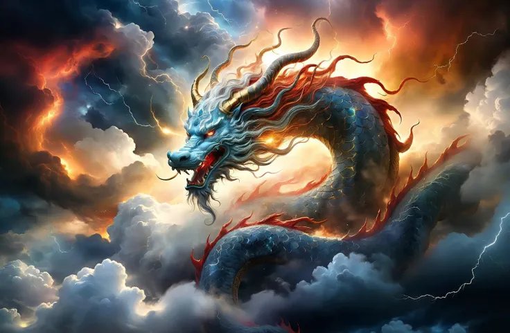 amazing quality, masterpiece, best quality, hyper detailed, ultra detailed, UHD, DOF, depth of field, HDR,( face to the viewer:1.3),
In the sky, the clouds artfully come together, forming the shape of an Eastern dragon with their wispy contours, red, colorful cloud,( storm:1.4), ethereal beauty,
Covered by clouds, looming, full of mystery, star sky, sparking, gold, dazzling, glowing, shine, (background light, hope light:1.1), fog, (fantasy:1.2), (translucent clouds:1.2),
perched on a cloud, mystical sky,( Luis Royo:1.2),
<lora:add-detail-xl:0.75>,
<lora:EnvyBetterHiresFixXL01:0.75>,
<lora:extremely_detailed:1.0>, extremely detailed,
<lora:EnvyInkSwirlXL01:0.75>, swirling ink,
<lora:zavy-chnsdrgn-sdxl:0.6>, zavy-chnsdrgn,
SK_Fantasy,