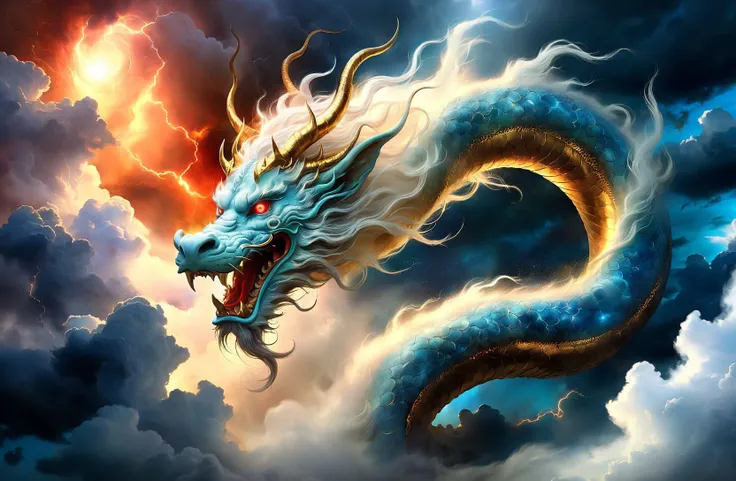 amazing quality, masterpiece, best quality, hyper detailed, ultra detailed, UHD, DOF, depth of field, HDR,( face to the viewer:1.3),
In the sky, the clouds artfully come together, forming the shape of an Eastern dragon with their wispy contours, red, colorful cloud,( storm:1.4), ethereal beauty,
Covered by clouds, looming, full of mystery, star sky, sparking, gold, dazzling, glowing, shine, (background light, hope light:1.1), fog, (fantasy:1.2), (translucent clouds:1.2),
perched on a cloud, mystical sky,( Luis Royo:1.2),
<lora:add-detail-xl:0.75>,
<lora:EnvyBetterHiresFixXL01:0.75>,
<lora:extremely_detailed:1.0>, extremely detailed,
<lora:EnvyInkSwirlXL01:0.75>, swirling ink,
<lora:zavy-chnsdrgn-sdxl:0.6>, zavy-chnsdrgn,
SK_Fantasy,