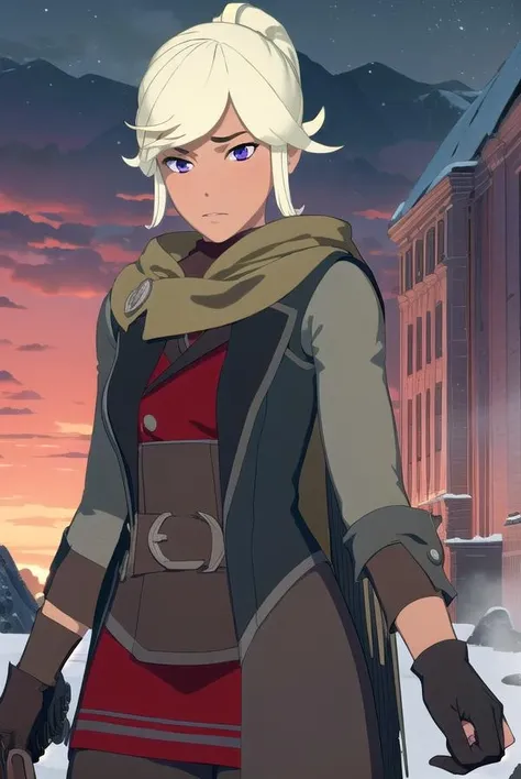 robynhill, <lora:robynhill-lora-nochekaiser:1>,
robyn hill, blonde hair, (purple eyes:1.1), dark skin, dark-skinned female, short hair, ponytail, 
BREAK gloves, boots, black gloves, belt, pants, fingerless gloves, scarf, black footwear, coat, brown pants,
BREAK outdoors, nature, forest, night, sky, moon,
BREAK looking at viewer, (cowboy shot:1.5),
BREAK <lyco:GoodHands-beta2:1>, (masterpiece:1.2), best quality, high resolution, unity 8k wallpaper, (illustration:0.8), (beautiful detailed eyes:1.6), extremely detailed face, perfect lighting, extremely detailed CG, (perfect hands, perfect anatomy),