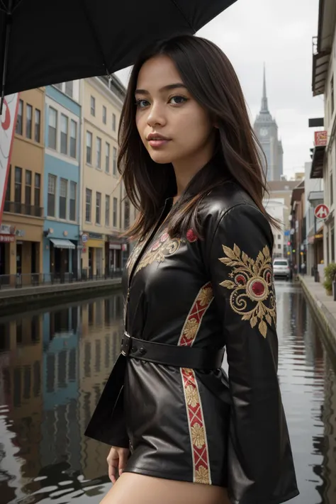 1girl, dark Vector Art, intricate background, extreme wide shot of a Samoan ([chocolate framboise|Supermassive black hole]:1.3) , it is very Weird and Snug, it is sleek, it has intricate details, at Worn-Out cityscape, dense pond and water, Raining, Sharp and in focus, Overdetailed art, Angry, Lowbrow Art, Light and shadow plays, Selective focus, Agfacolor, full of color, Embroidery, "I'm with you, you're with me, so we're alright.", UHD, 8K, [ (by William Blake:0.8) , (Danny Roberts:0.8) :12]