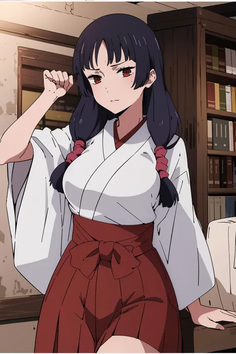 anime coloring, 1girl, solo, photo_focus, utahime, black hair, long hair, japanese clothes, twintails, miko, hakama, red hakama, hakama skirt, kimono
<lora:Utahime:0.8>